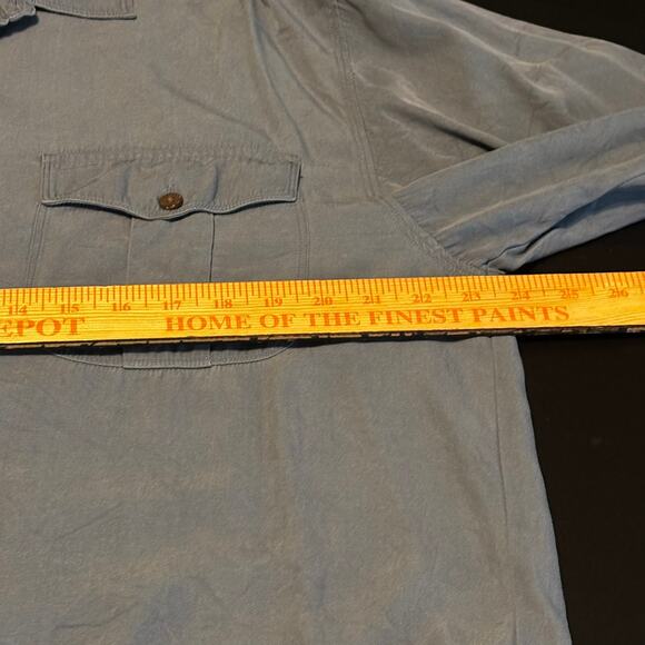 TOMMY BAHAMA Long Sleeve Silk Blend Button Front Shirt Blue SZ LARGE L - Picture 5 of 5